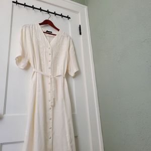 Vintage White Rayon Button Down Dress